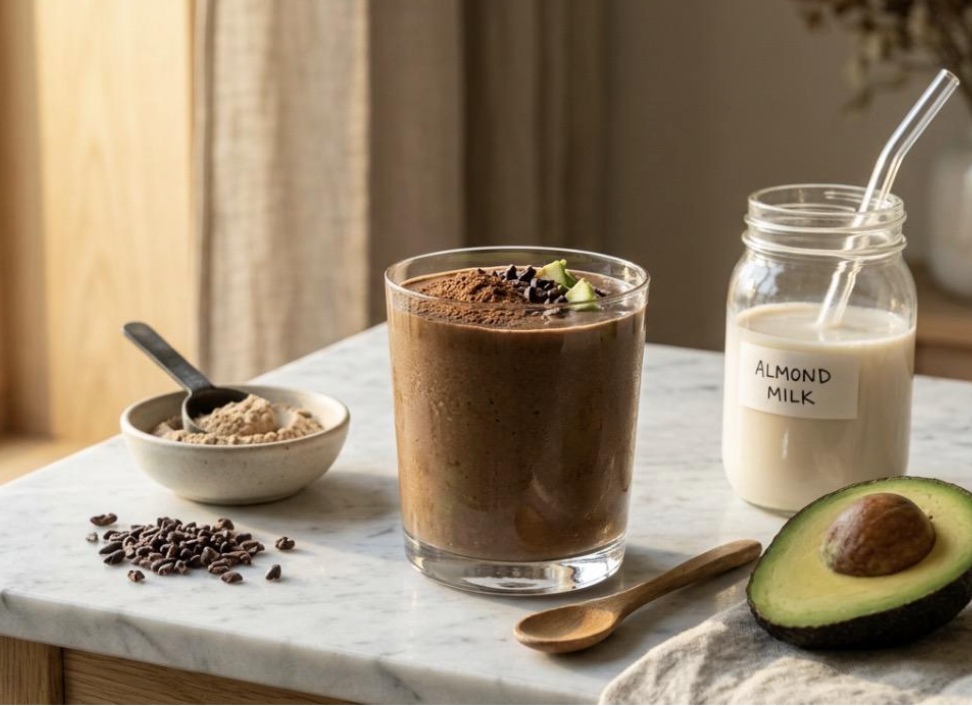 Smoothie Proteico de Cacao, Aguacate y Proteína