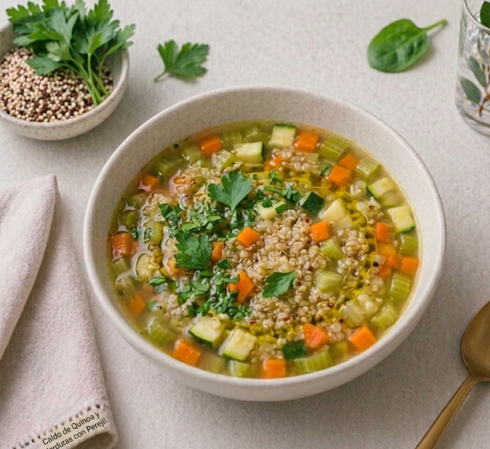 Sopa Funcional de Quinoa, Verduras y Hierbas Aromáticas
