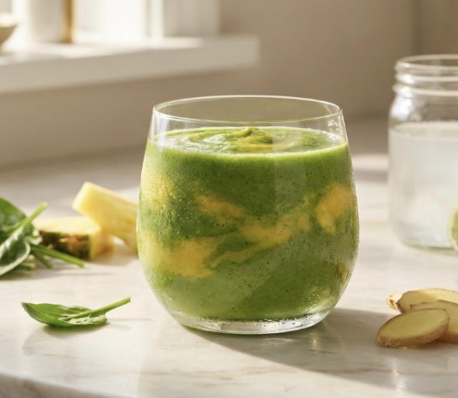 Smoothie Verde Detox de Espinaca, Piña y Jengibre