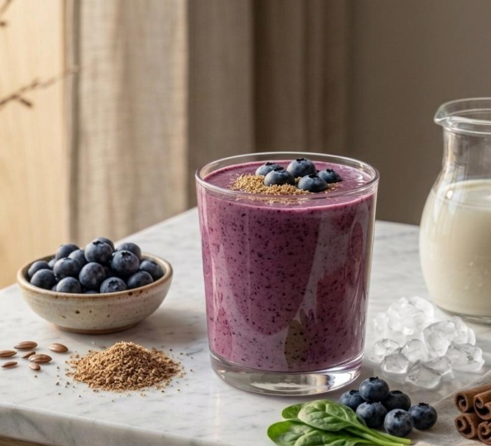 Smoothie Antioxidante de Arándanos, Espinaca y Linaza
