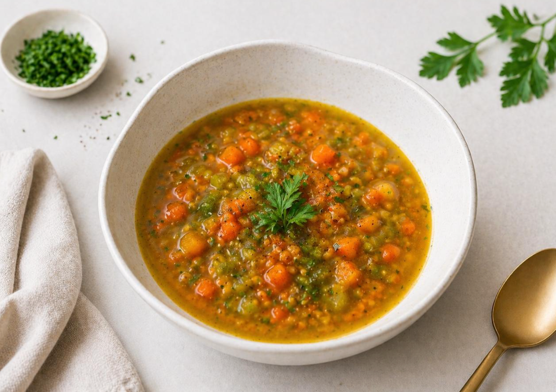 Sopa Antiinflamatoria de Lentejas Rojas, Zanahoria y Cúrcuma