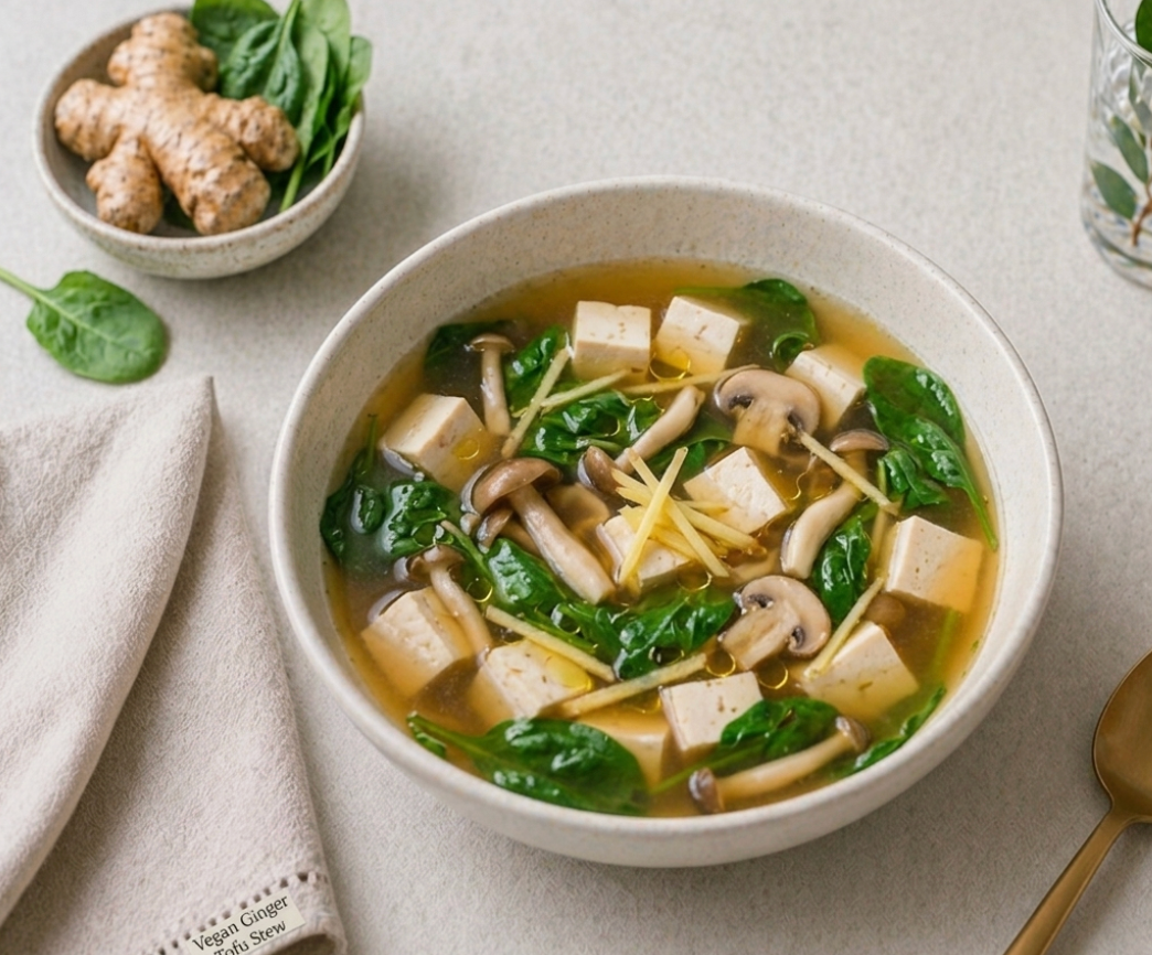 Sopa Asiática de Tofu, Champiñones y Jengibre